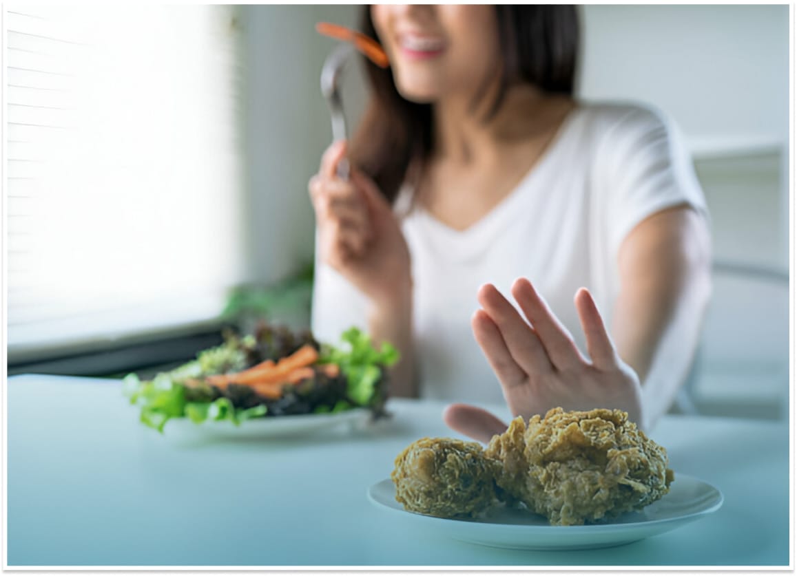 Individual displaying selective eating habits indicative of ARFID.